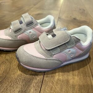 Saucony Jazz Sneakers - Pink and Grey with Velcro Strap - Toddler Size 11